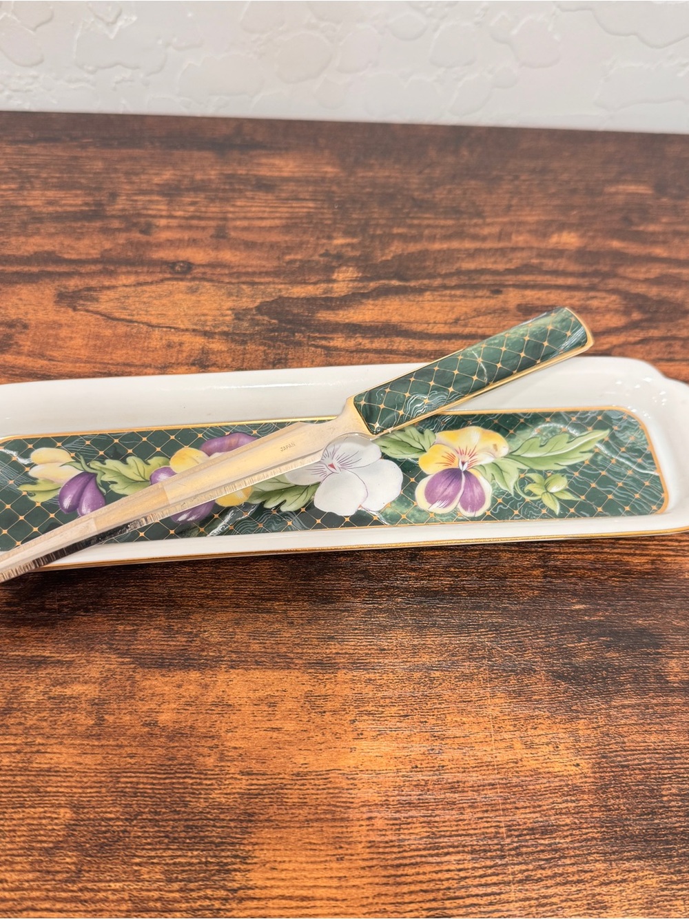 Neiman Marcus Vintage 2 Piece Ceramic Desk Set , Trinket Tray And Letter Opener